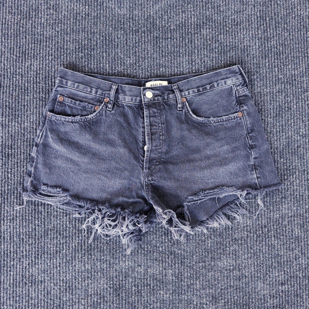 AGOLDE Parker Denim Cutoff Shorts Women's Size 29 Black Distressed Frayed Hem